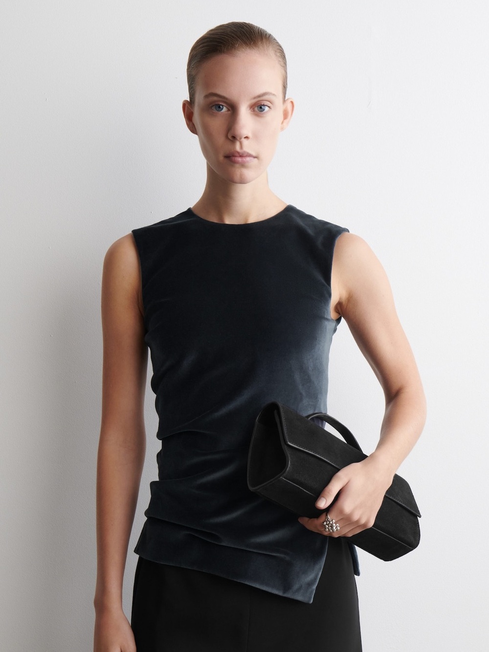 COS Navy Velvet Sleeveless Top